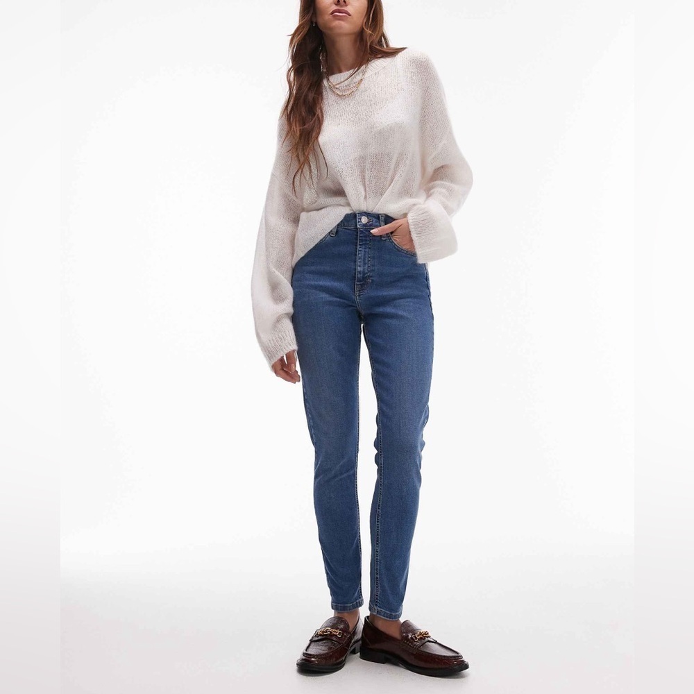 Topshop Jamie Skinny Jeans High Rise Ankle Length Mid Indigo Blue Size 26